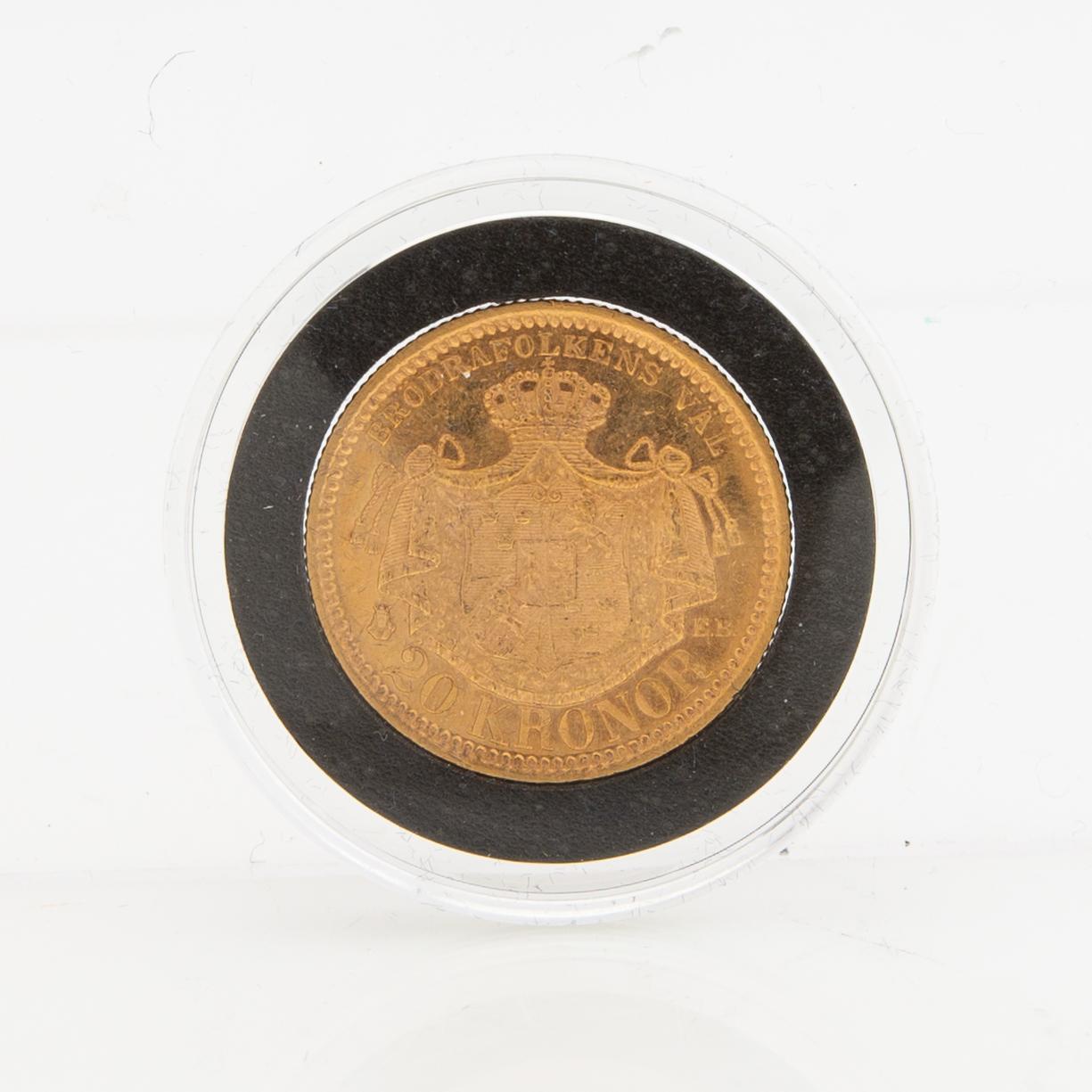 Gold coin Sweden, Oscar II 20 kr, 1880.