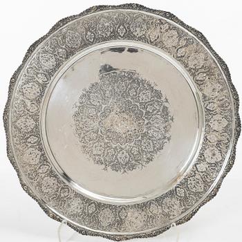 Two Persian silver trays, 20th century.