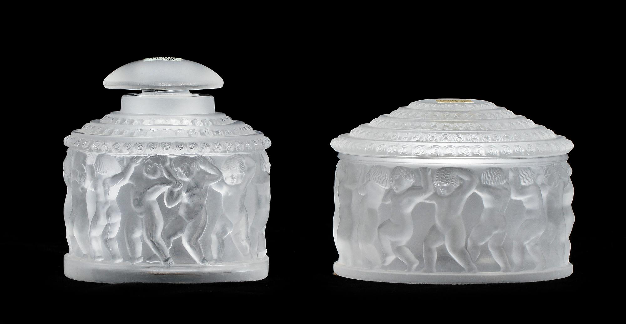 LOCKASK samt FLAKONG, glas, Lalique, sign "Lalique France".