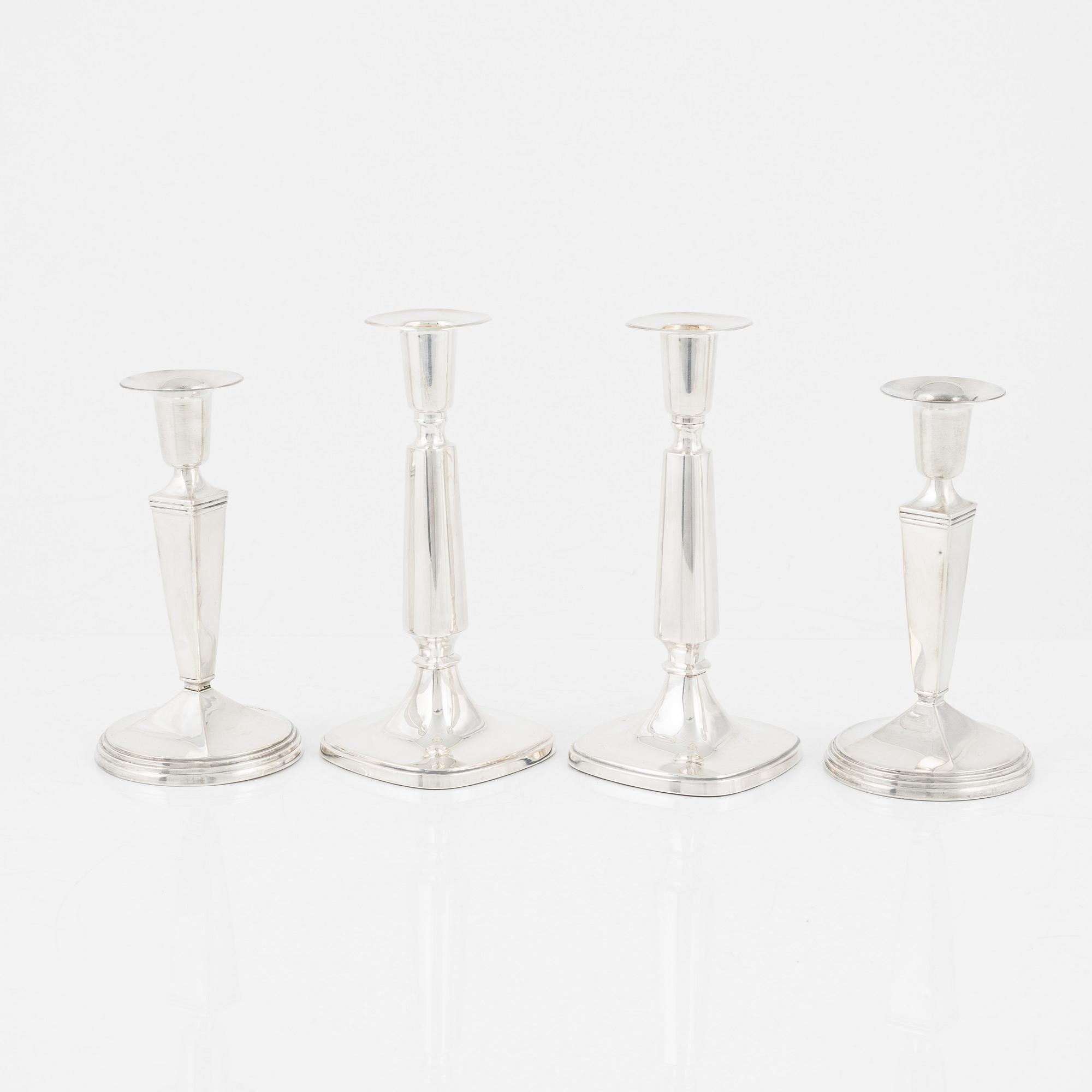 2+2 Swedish Silver Candlesticks, Tore Eldh, Ceson, Gothenburg 1972 and GAB, Stockholm 1960.