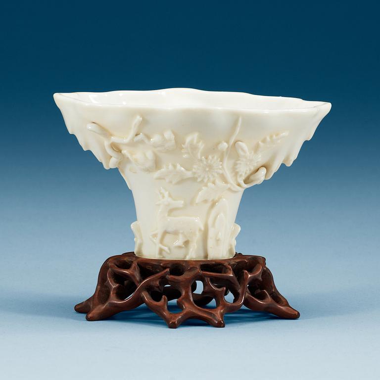 A blanc de chine libation cup, Qing dynasty, Kangxi (1662-1722).