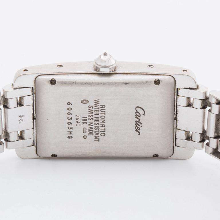 CARTIER Tank Américaine, 18K whitegold w brilliant-cut diamonds approx 1,5 ct,  41,6 x 22,6 mm, mechanical movement.