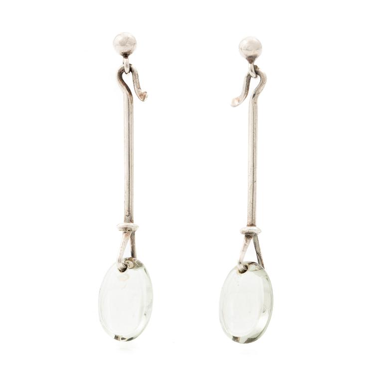 Vivianna Torun Bülow-Hübe, a pair of earrings, silver with green quartz, by Georg Jensen, Denmark.