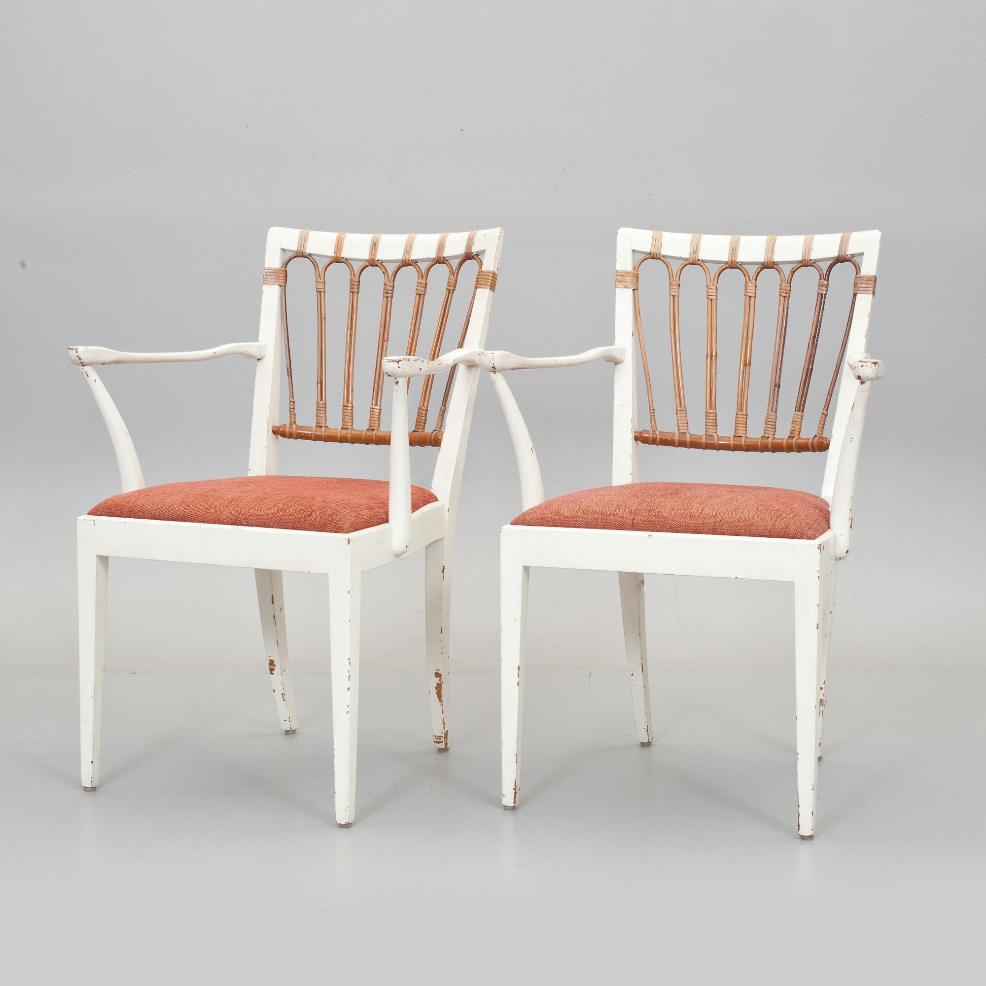 KARMSTOLAR, 2 st samt STOLAR 4 st, Josef Frank för Svenskt tenn, modellnr 1165. 1950-tal.