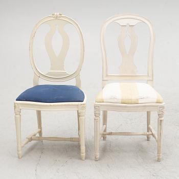 Nine Gustavian style chairs, 21st century, and three similar Gustavian style chairs, second half of the 20th century.