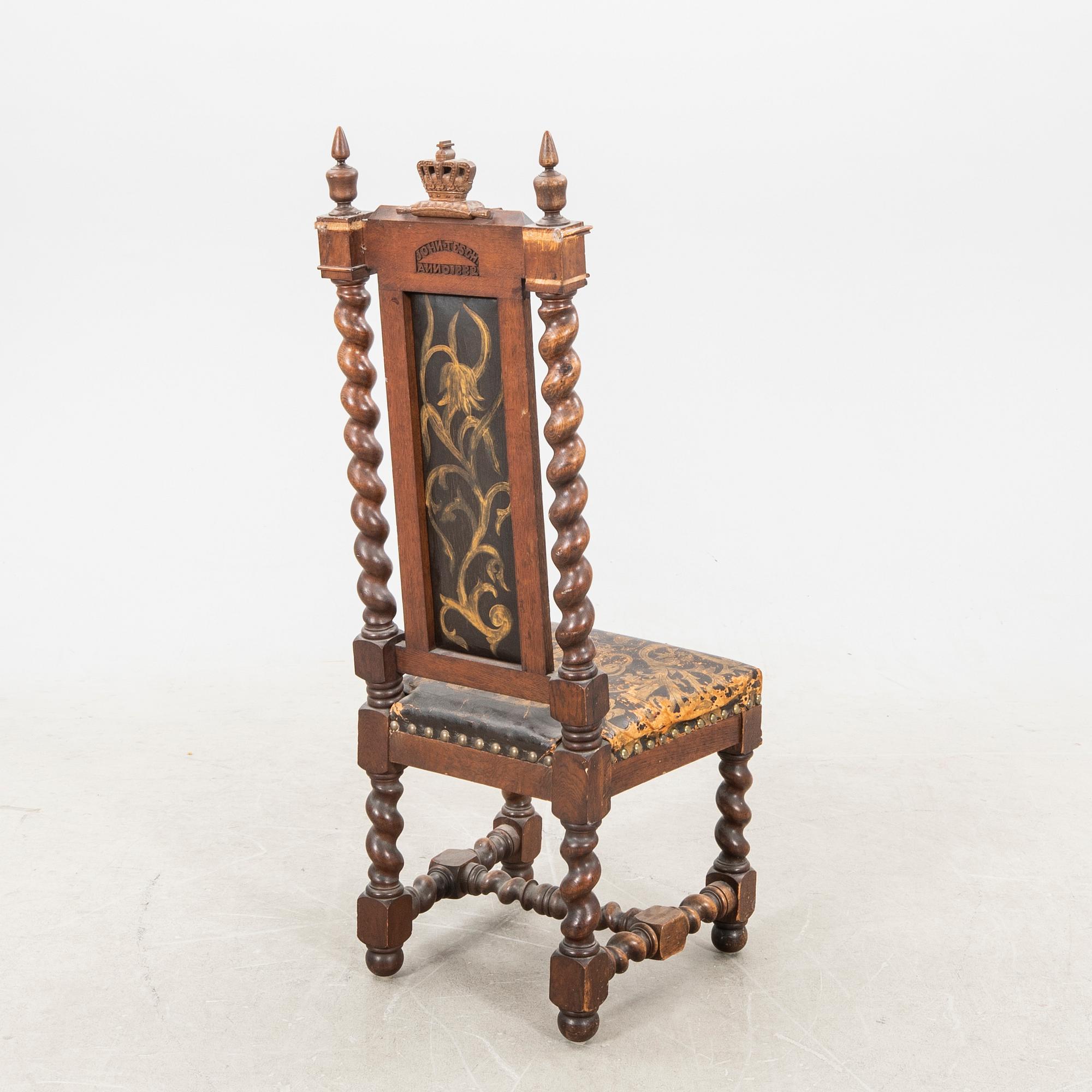 A Swedish baroque style chair dated 1882.