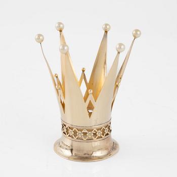 Brudkrona, förgyllt silver med pärlor, 1940-tal, Sverige.