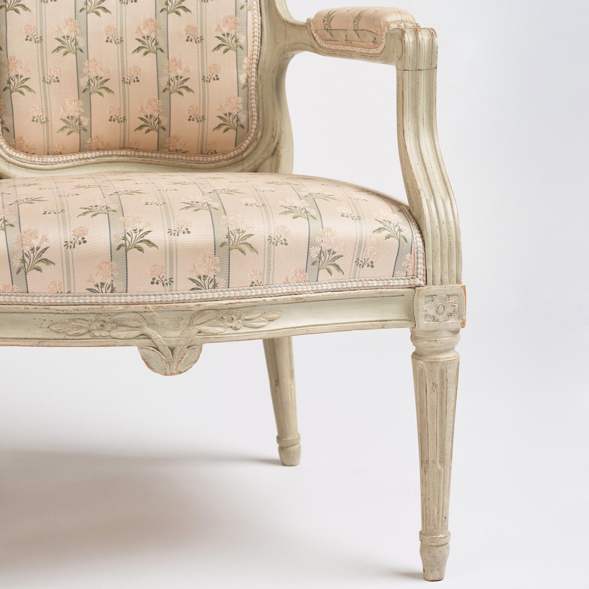 A pair of Gustavian armchairs, Stockholm, second part of the 18th century.