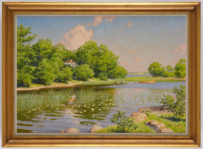 Johan Krouthén, Lake landscape with water lilies.