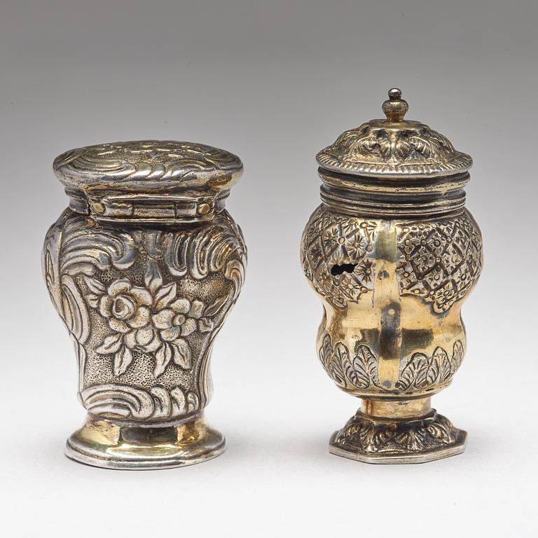 Two 18th century silver-gilt snuff-boxes, one marked Jacob Lampa, Stockholm 1764 and one unmarked.