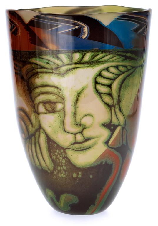 An Eva Englund 'Graal' glass vase, Orrefors 1988.