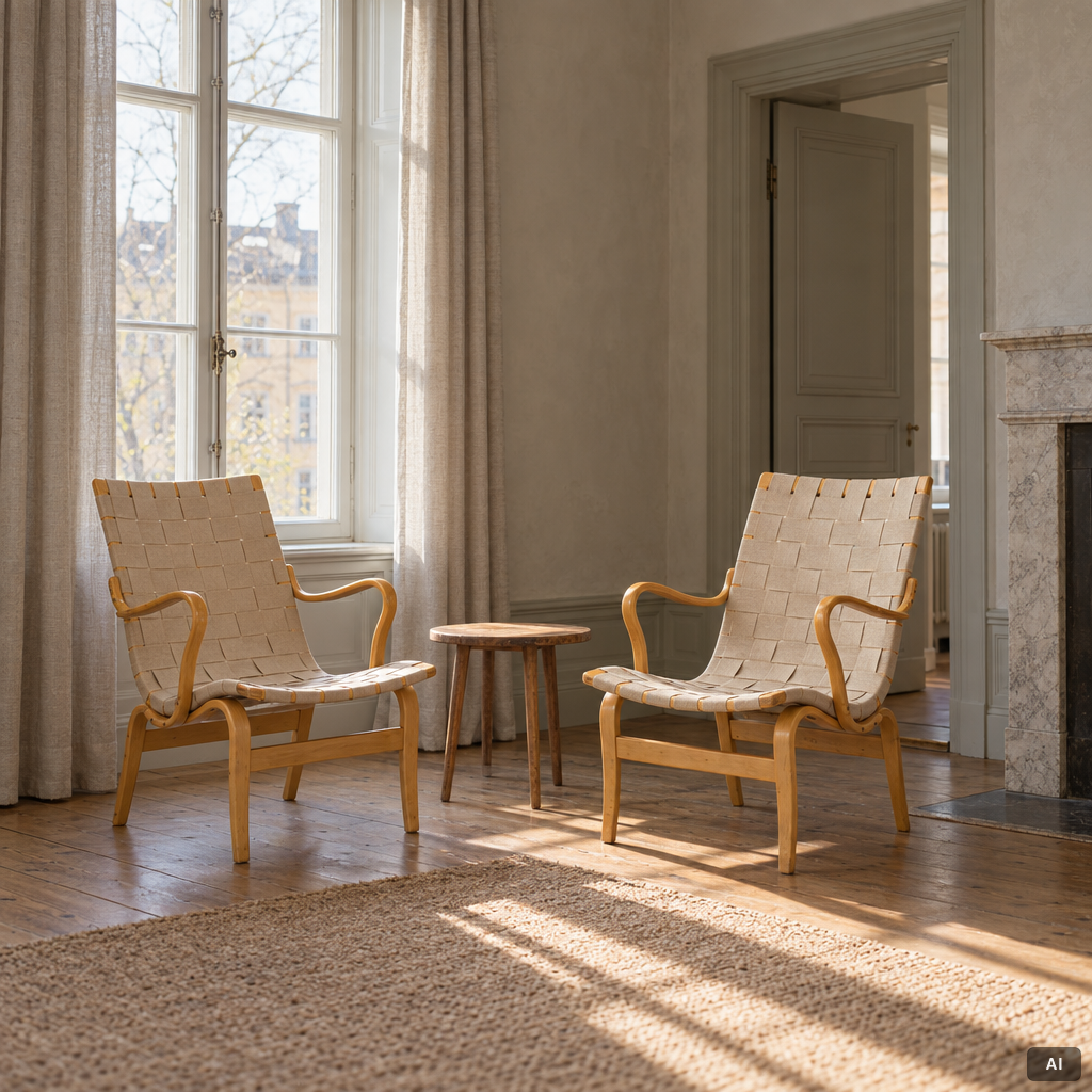 Bruno Mathsson, Armchairs, a pair, “Eva”, Firma Karl Mathsson, Värnamo, 1964.