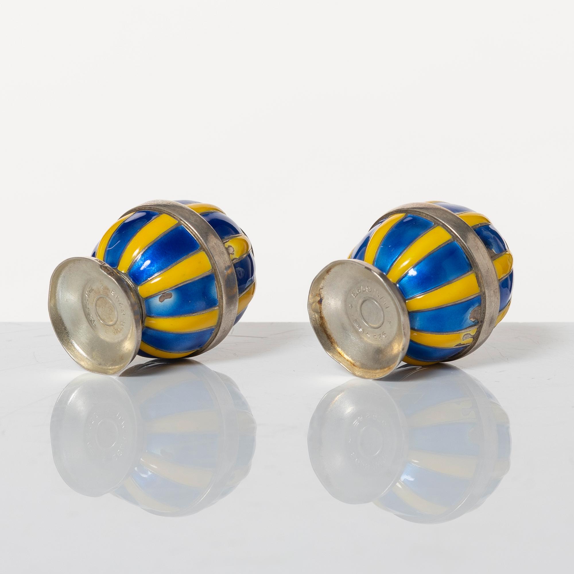 David Andersen, ströare, ett par, sterlingsilver och emalj, Norge, tidigt 1900-tal.