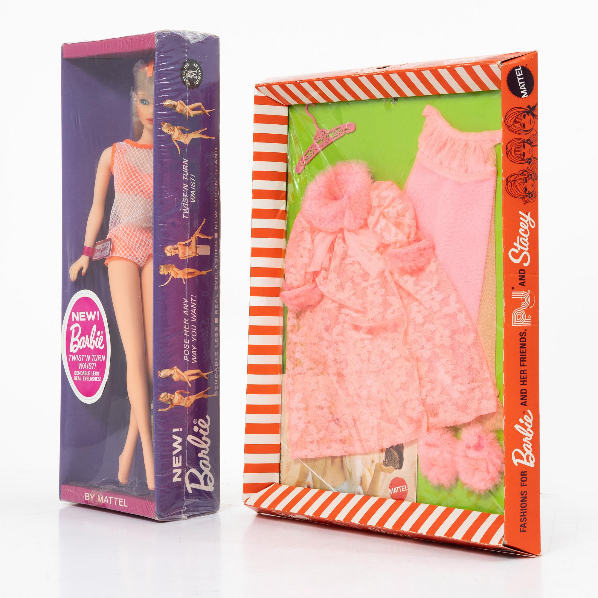 Barbie doll, "Barbie Twist n Turn", 1966, in unopened packaging, with clothes, Mattel, 1960s.