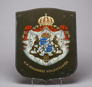 SKYLT, glas, "Kunglig Hovleverantör", 1800-talets slut.