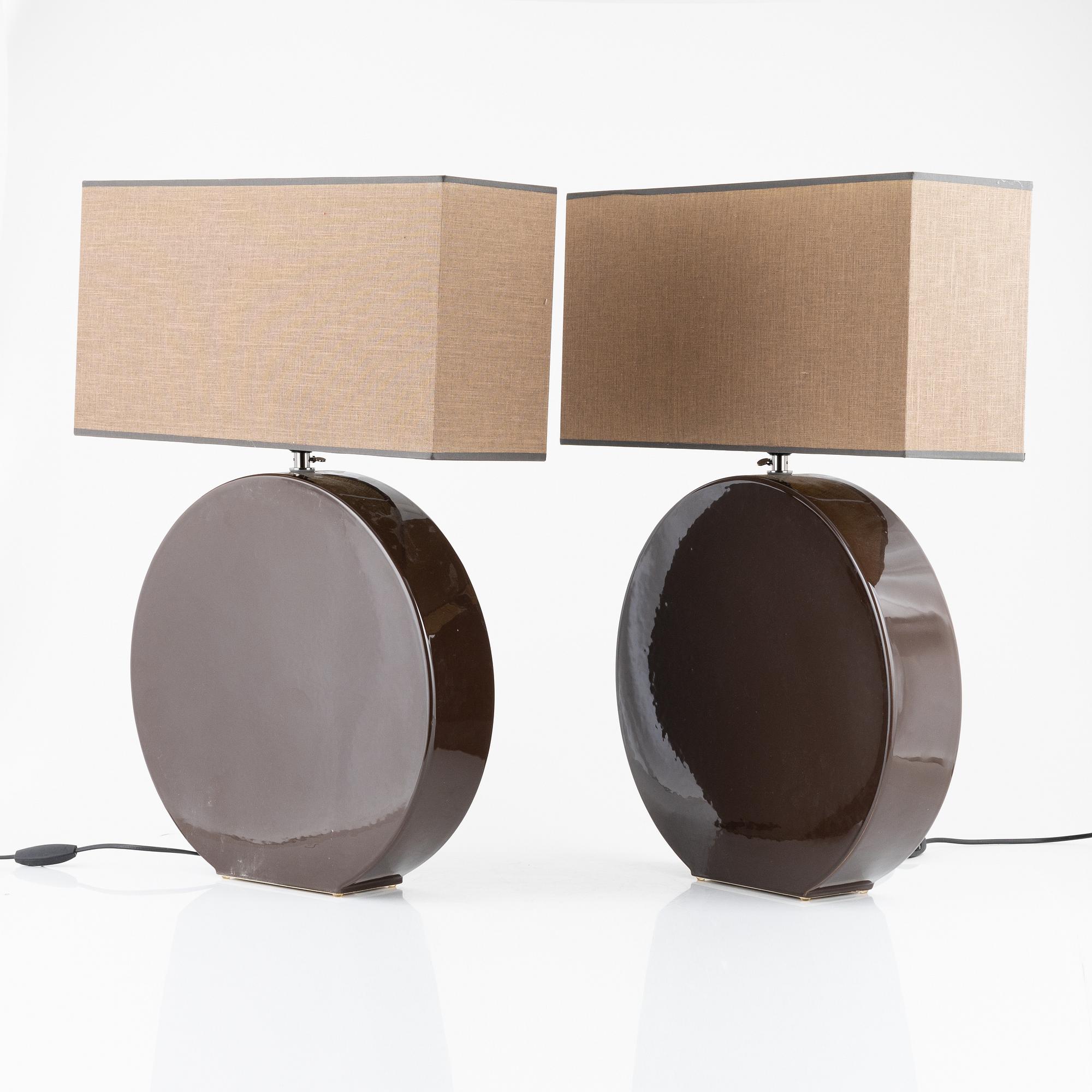 A pair of ceramic table lights, Faïencerie de Charolles, France.