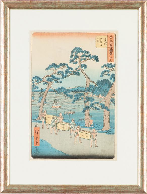 Ando Utagawa Hiroshige, after, two woodblock prints.