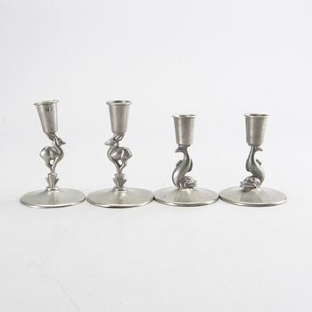 Four candel sticks, tin, Art Deco, Ystad Tenn, 1930-tal.