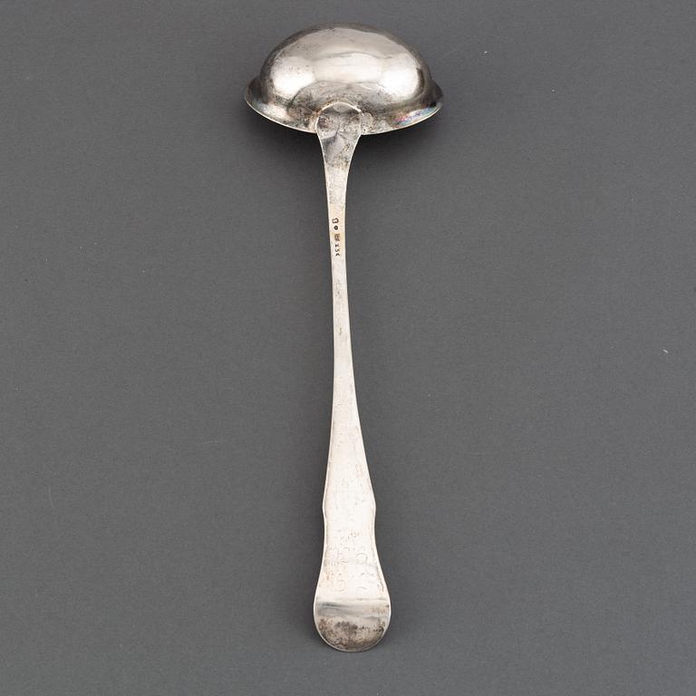 A Swedish 19th century silver soupe-laddle, marked Gustaf Bergendorff, Karlskrona 1811.