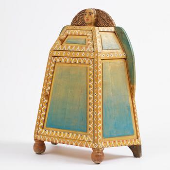 Gérard Rigot, a painted and carved oak cabinet, exectued in his studio, France, second half of the 20th century.
