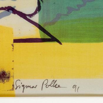 SIGMAR POLKE, Double-sided offset lithograph in colors on tracing paper, 1991, signed and numbered 53/100.