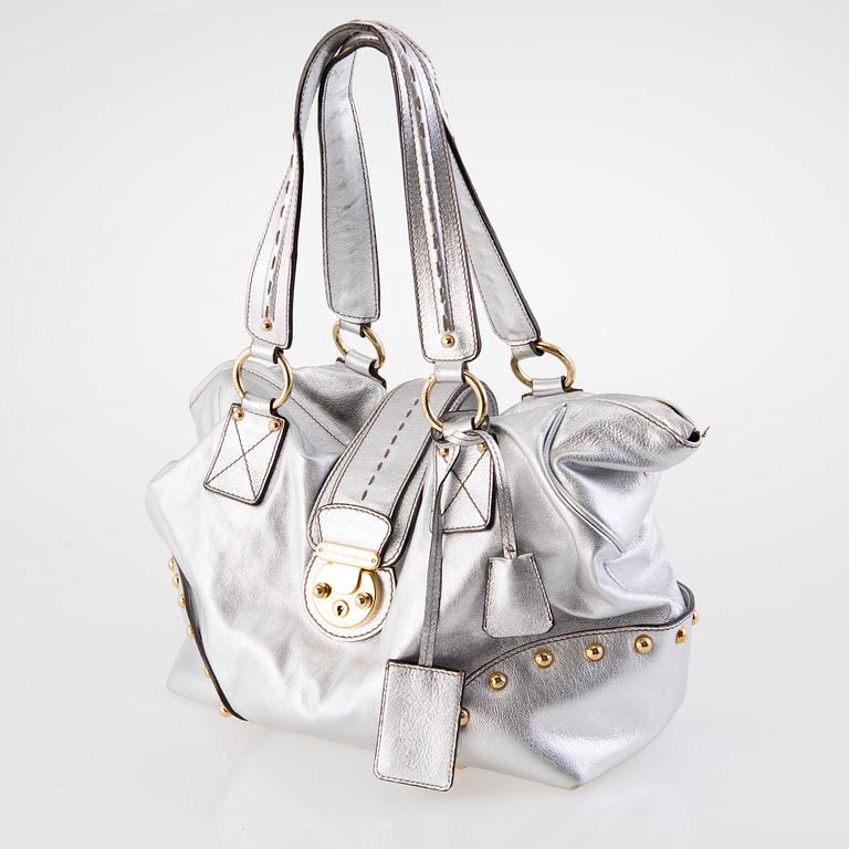 DOLCE & GABBANA Silver Leather Satchel Bag.