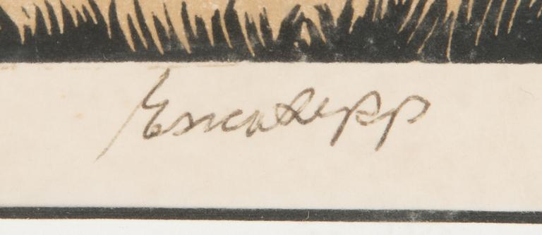 Esko Lepp, linoleikkaus, signeerattu ja päivätty 1973.