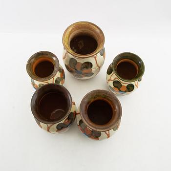 Andersson & Johansson vases 5 pcs Höganäs first half/mid 20th century glazed stoneware.