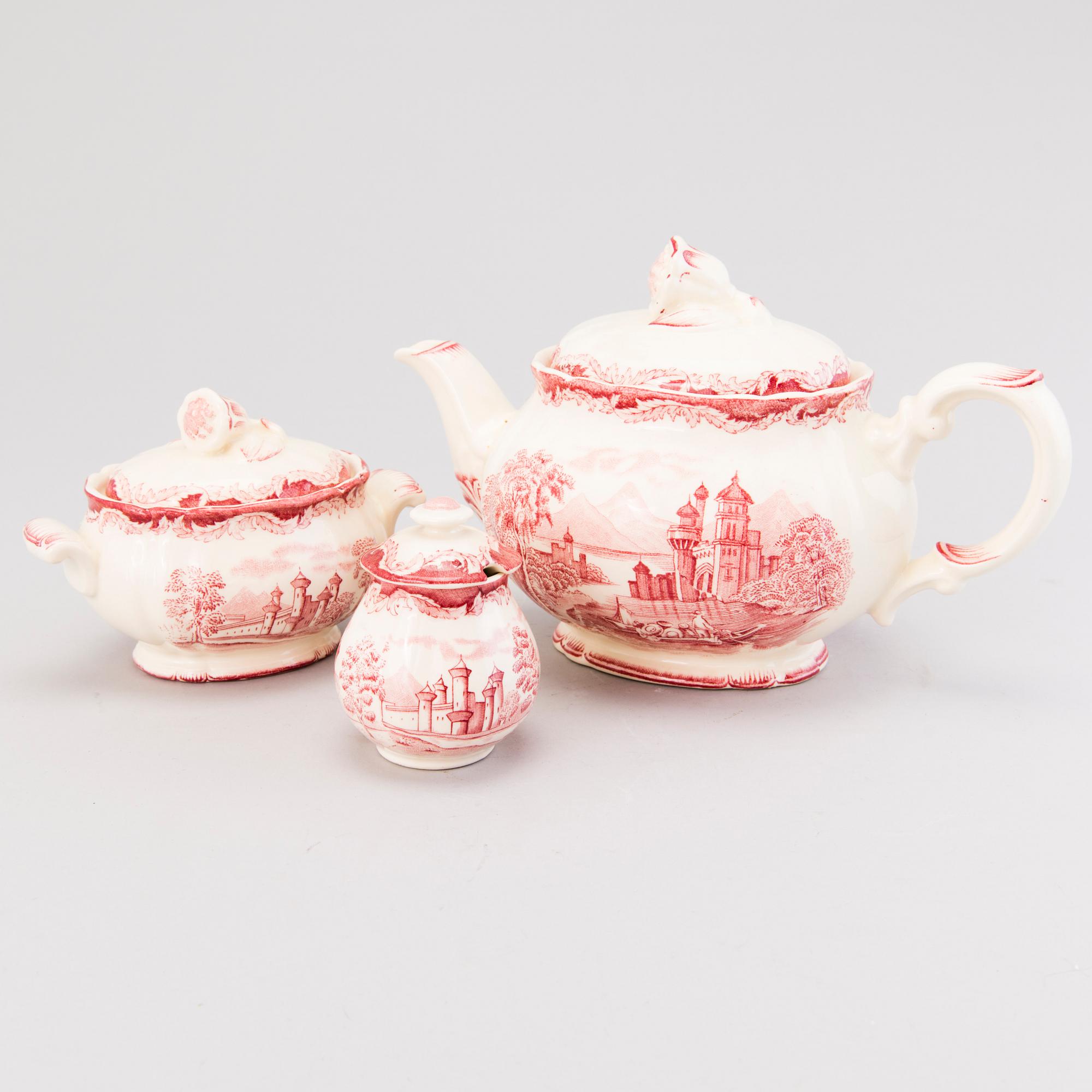 MATSERVIS, 157 delar, flintgods, "Bengali, röd", Rörstrand, 1940-tal.