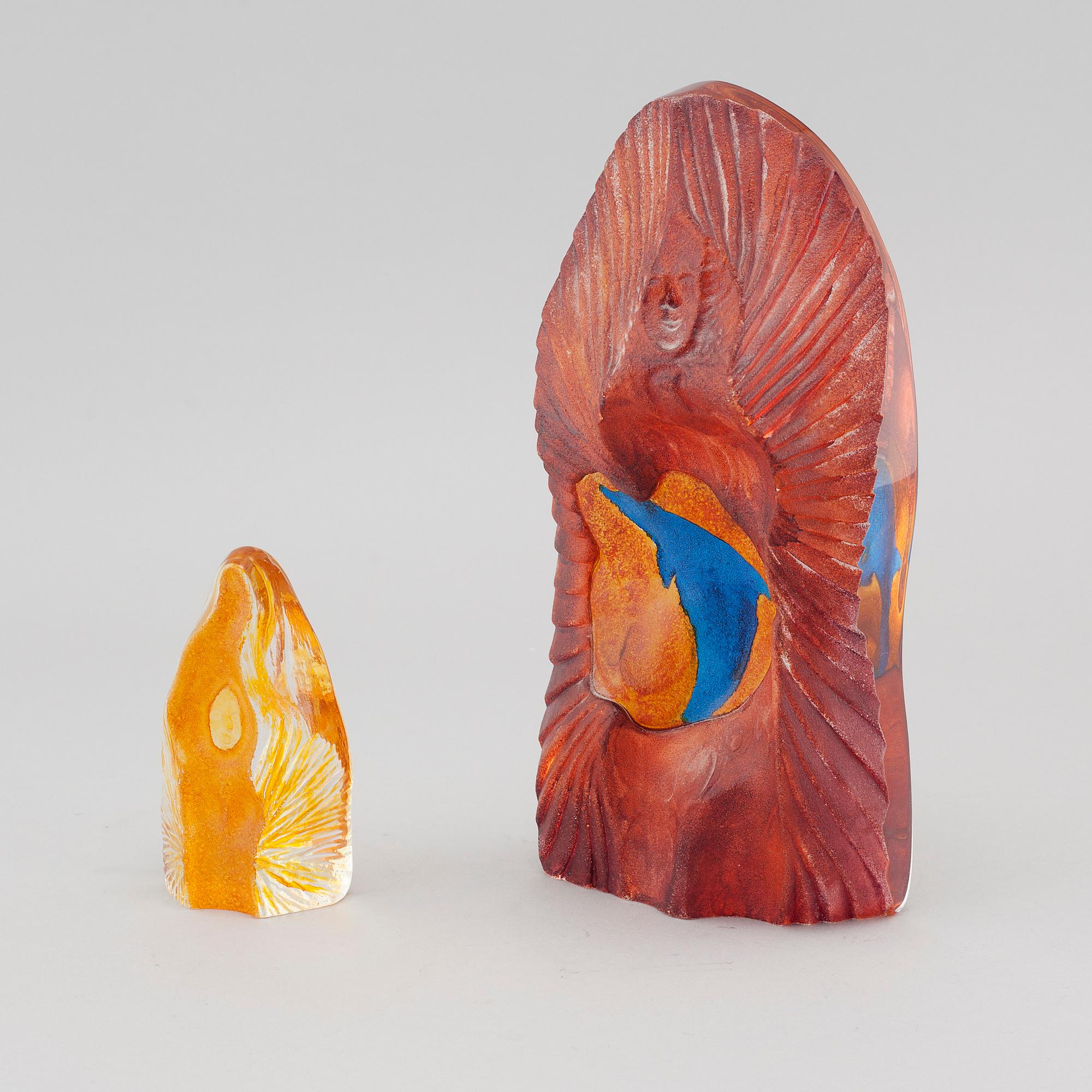 Two signed glass sculptures by Erika Höglund for Målerås.