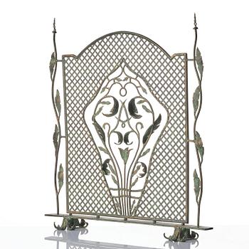 Antti Hakkarainen, attributed to, a fire screen, Taidetakomo Antti Hakkarainen, patinated metal, Finland probably 1920s.