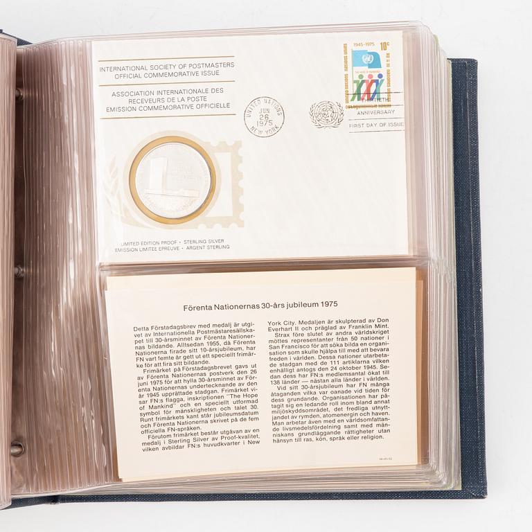 Samlarmynt, 36 st, sterlingsilver, International Society of Postmasters, jubileumsutgåva, 1975-1977.