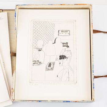 Franco Leidi, box with 35 copper plates/dry points, 1968-75.