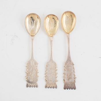 17 silver teaspoons, Sweden, 1928-48.