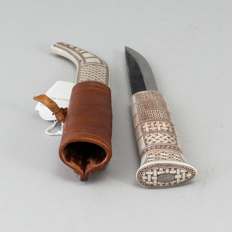 KLAS LUNDBERG, a Sami reindeer horn knife, signed KL and dated 1993.