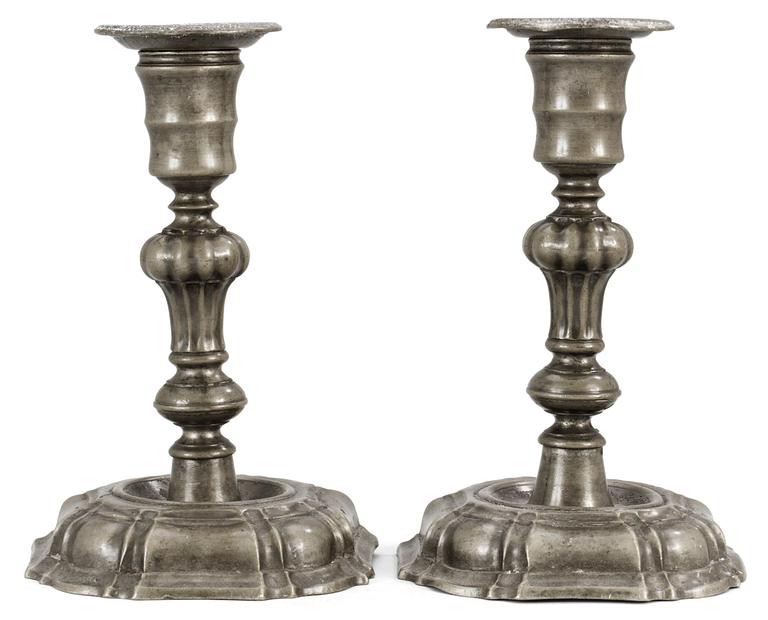 A pair of late Baroque pewter candlesticks by O. A. Winberg.