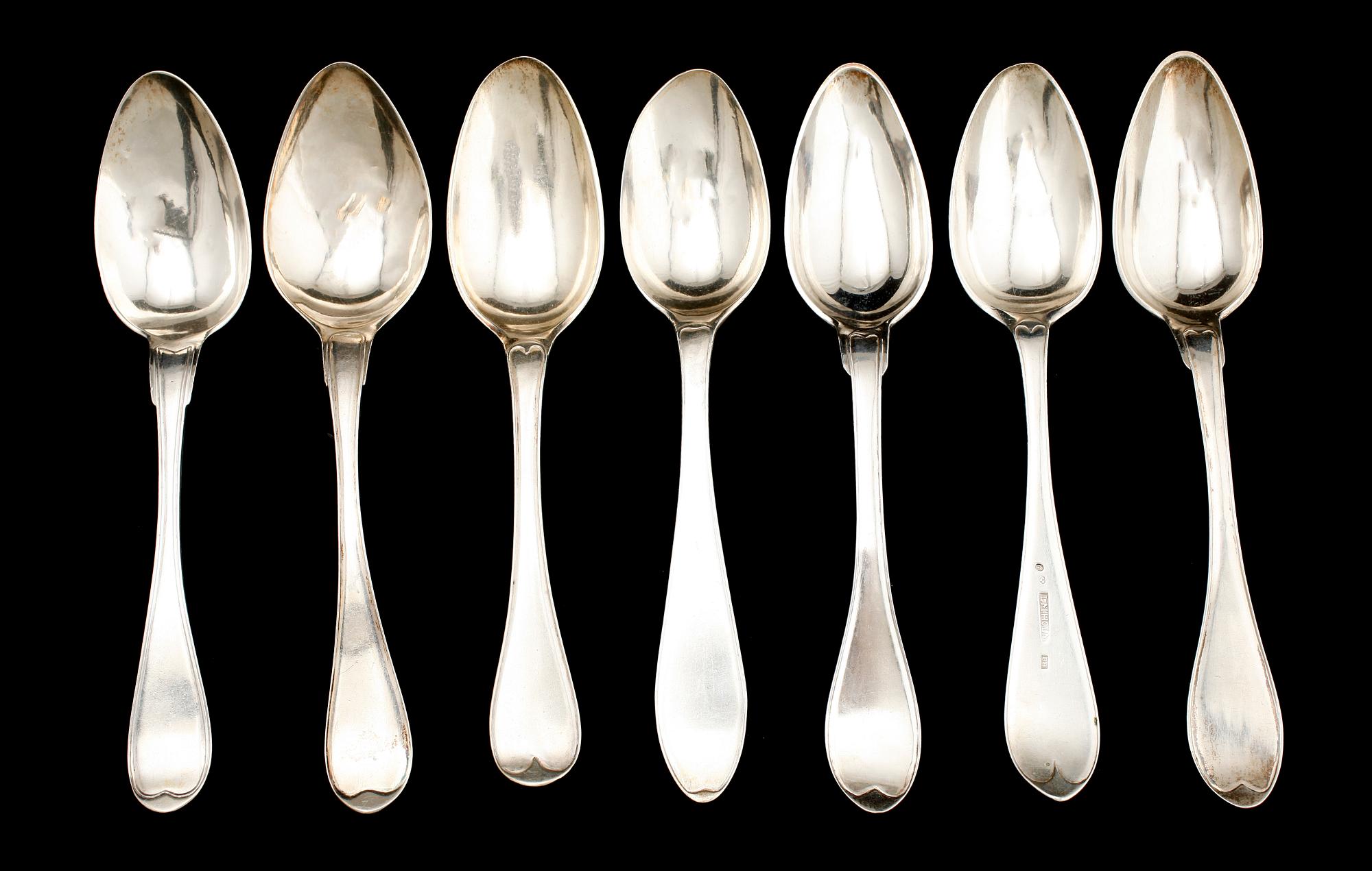 SKEDAR, 7 st, silver, snarlika, bla Stockholm 1808. Tot vikt 406 g.