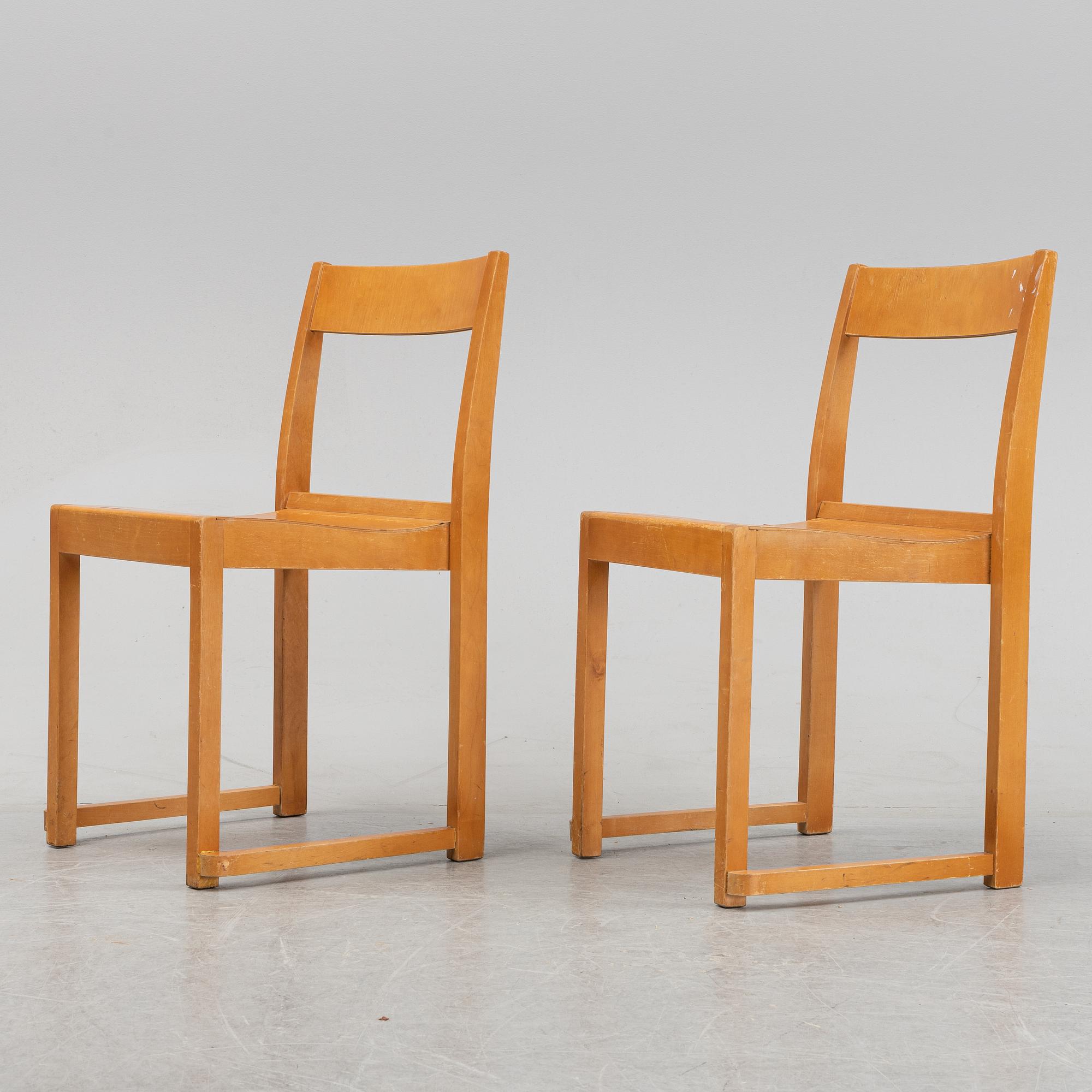 A set of six birch chairs, 'Orkesterstolen', designed by Sven Markelius, mid 20th Century.