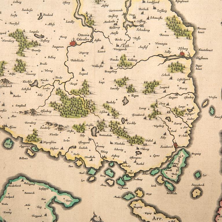 Johannes/Jean Blaeu, "Fionia vulgo Funen", Fyn Danmark.