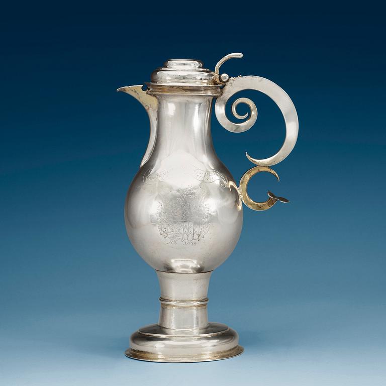 A Baltic 17th century parcel-gilt wine-jug, marks of peter Polack, Reval (1659-1702).