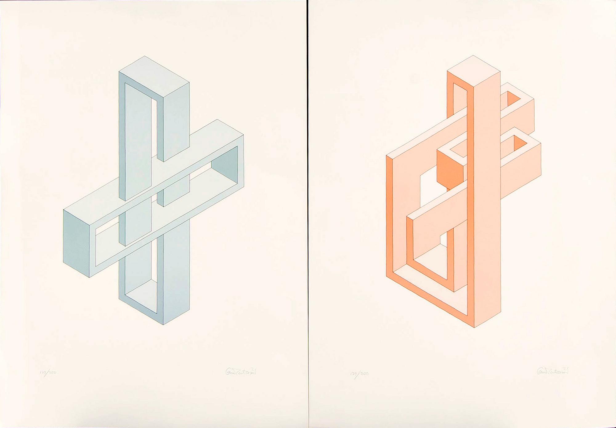 Oscar Reutersvärd, two color lithographs, signed  179/200.