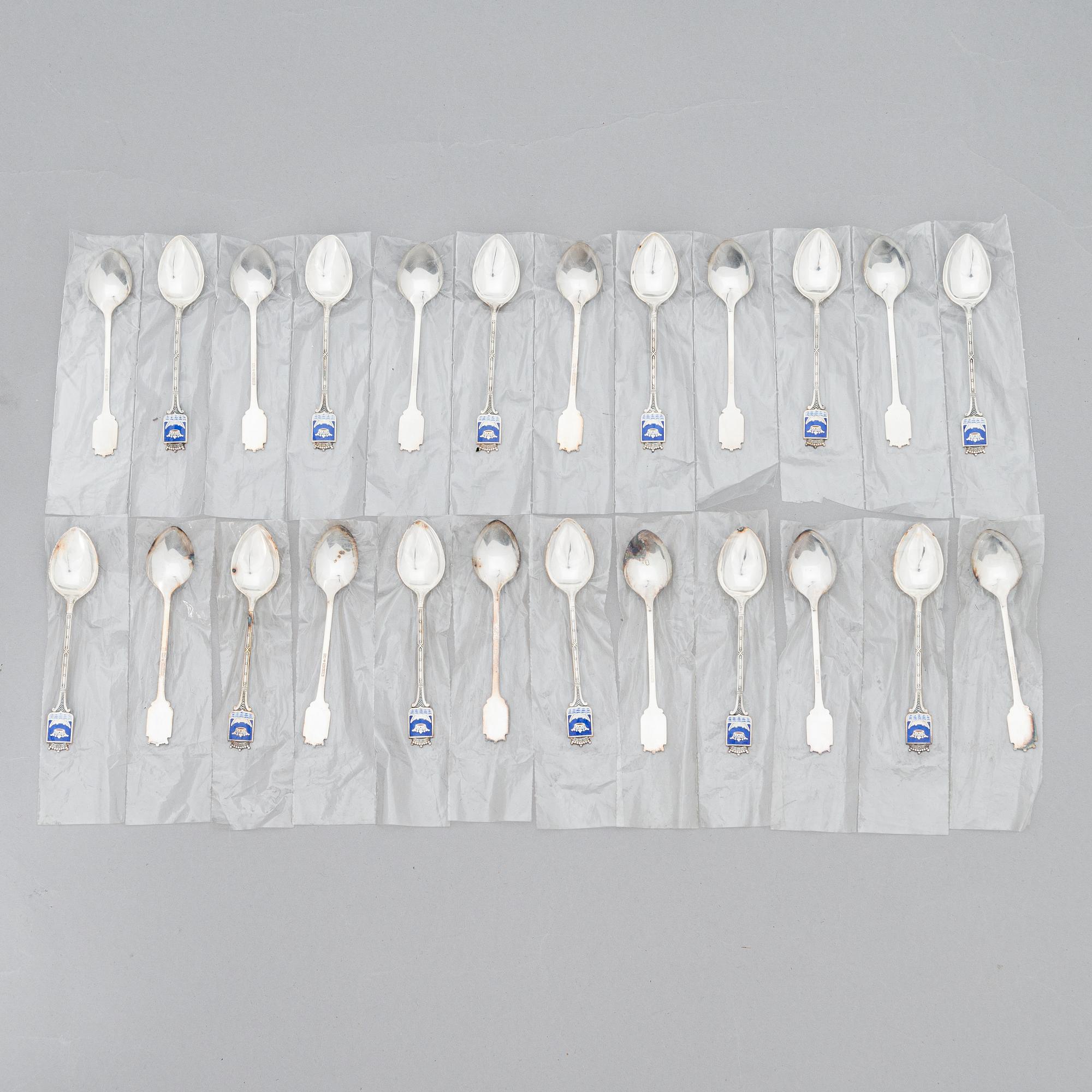 Coat of arms of Helsinki silver spoons, 39 pcs, Turku Finland 1936 - 1974.
