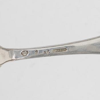 Carl Fredrik Seseman, six silver spoons, model "Rococo", Arboga 1804-1809.