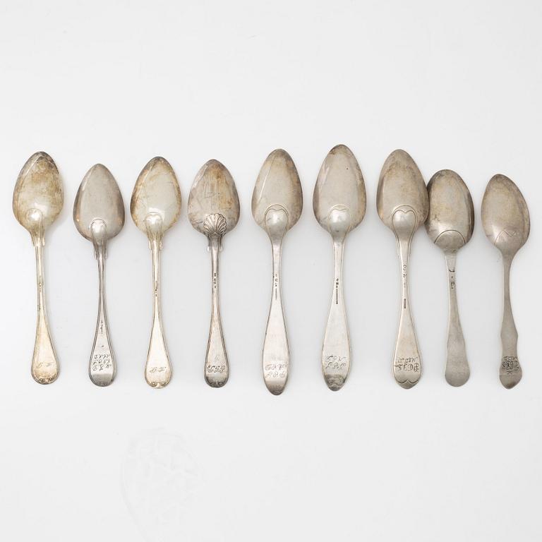 Skedar, 9, silver, Sverige, bl.a. Lorenz Georg Weis, Norrköping 1803.
