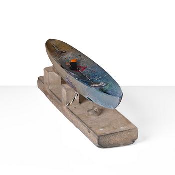 Bertil Vallien, a unique sand cast glass sculpture of a boat, Kosta Boda.