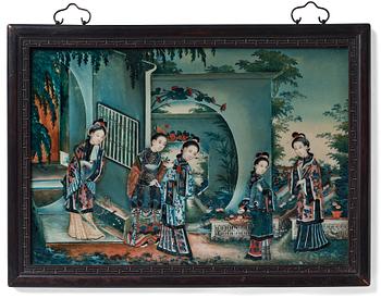 956. A reverse glass painting, Qing dynasty (1664-1912).