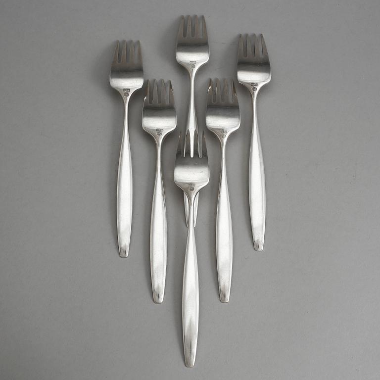 BORDSGAFFLAR, 6 st, silver, modell Cypress,  George Jensen. Tot vikt ca 234 gram.
