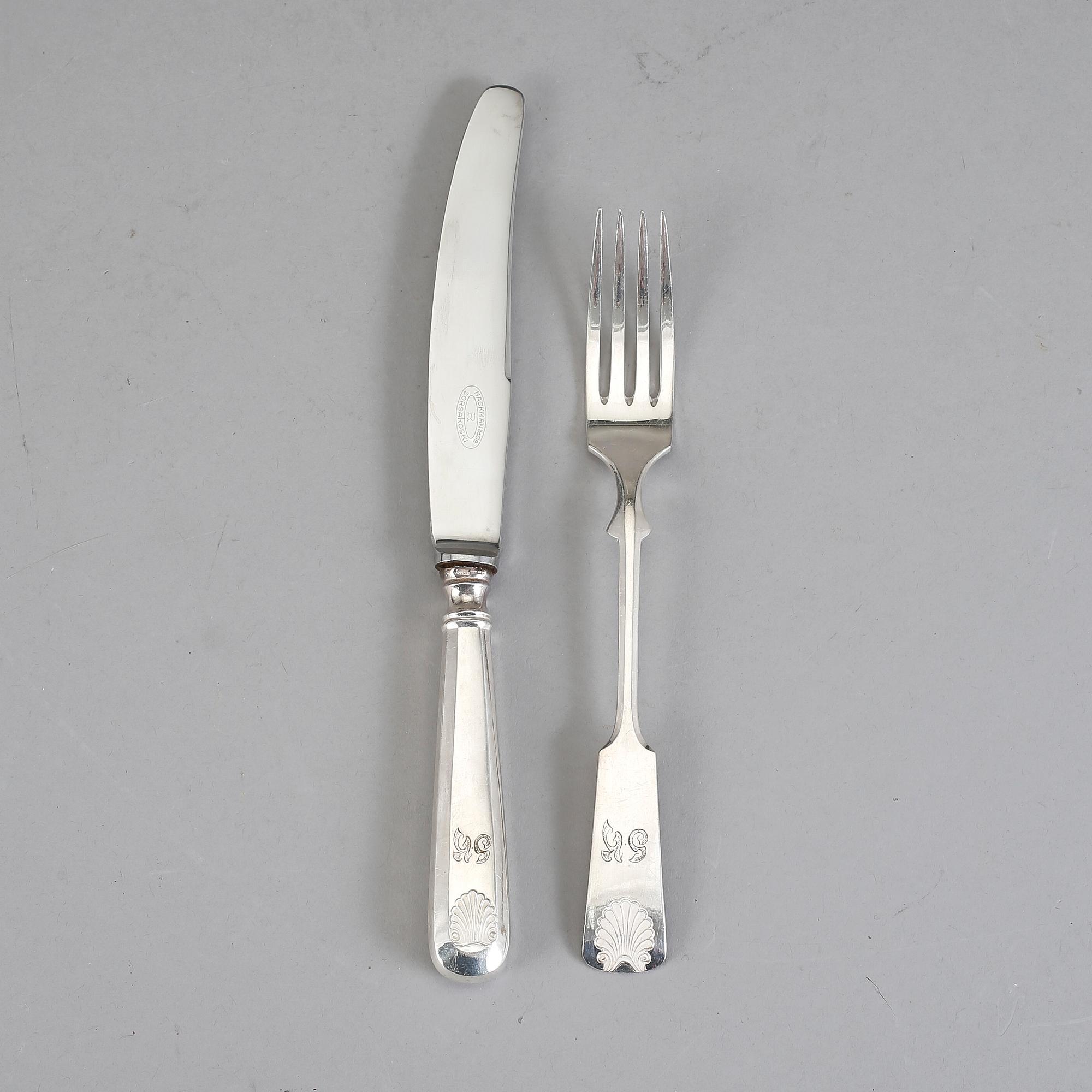 BESTICKSERVIS, 24 delar, silver samt nysilver, "Musslan", Åbo/Turku, Finland, 1930-tal.