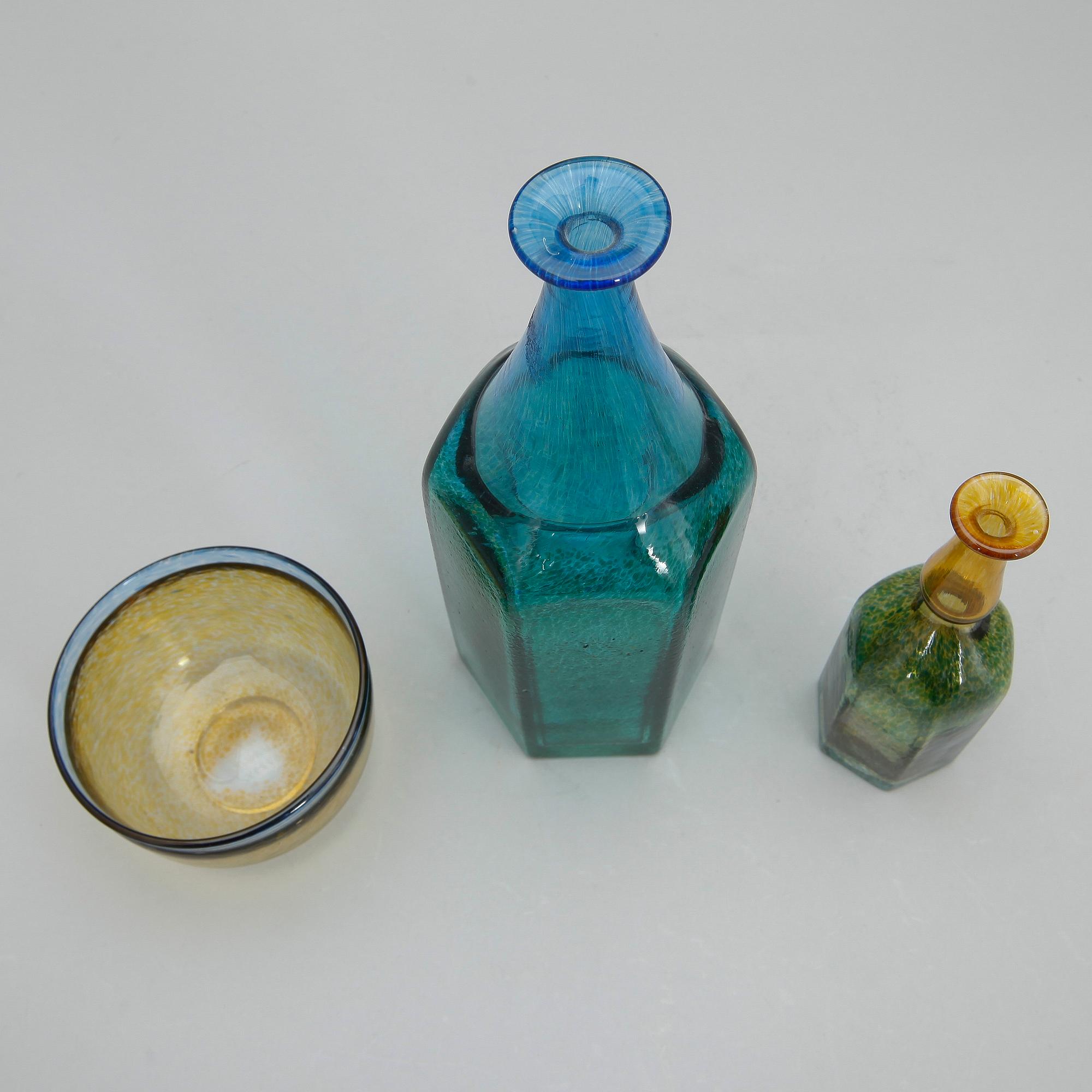 VASER samt SKÅL, 2+1, glas, Bertil Vallien, Boda, 1970-tal.