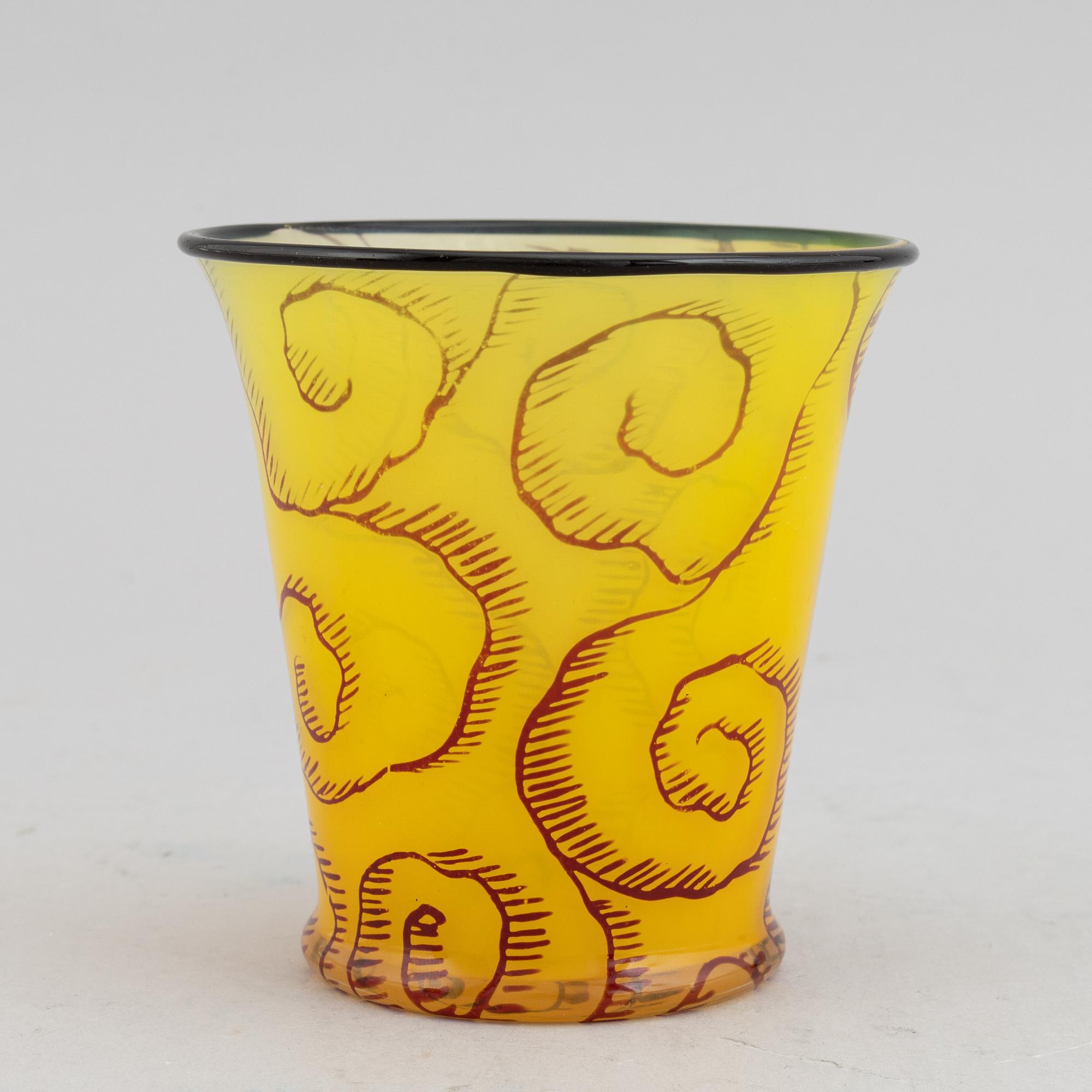 Simon Gate, a graal glass vase, glassblower Knut Bergqvist, engraver Heinrich Wollman.  Orrefors, Sweden 1919, nr 7/1.
